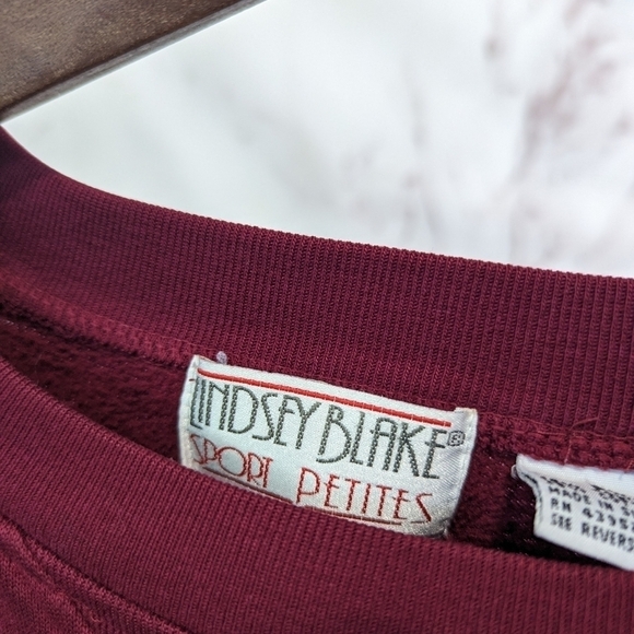 Vintage Sweatshirt Women Size Large Petite Maroon Red Cotton Crew Neck Dad 90s - Picture 8 of 10